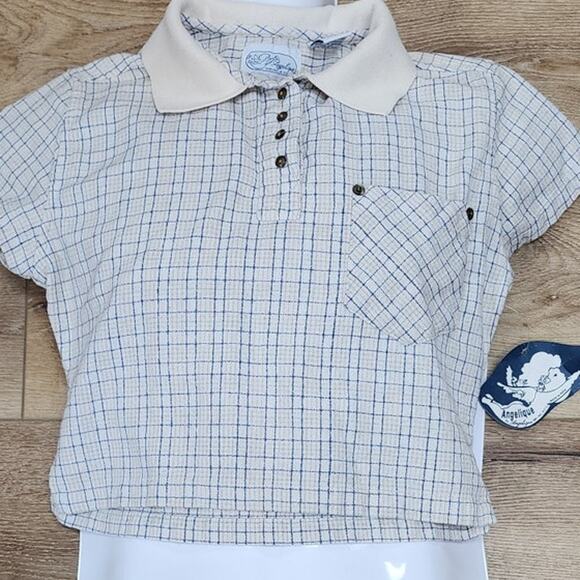 Angelic Imp Beige and Blue  Vintage Plaid Crop Top Women's Size Small - Picture 1 of 10
